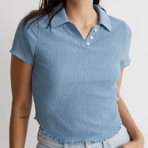 Madewell Crinkle Polo Crop Tee (Tranquil Lake)